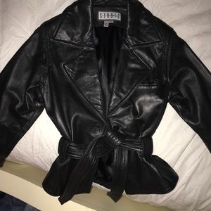 Genuine Leather cropped Black Jacket with Belt!